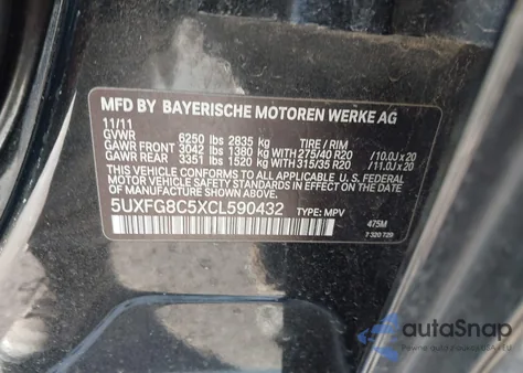 2012 BMW X6 xDrive50I z USA, uszkodzony, nr VIN 5UXFG8C5XCL590432